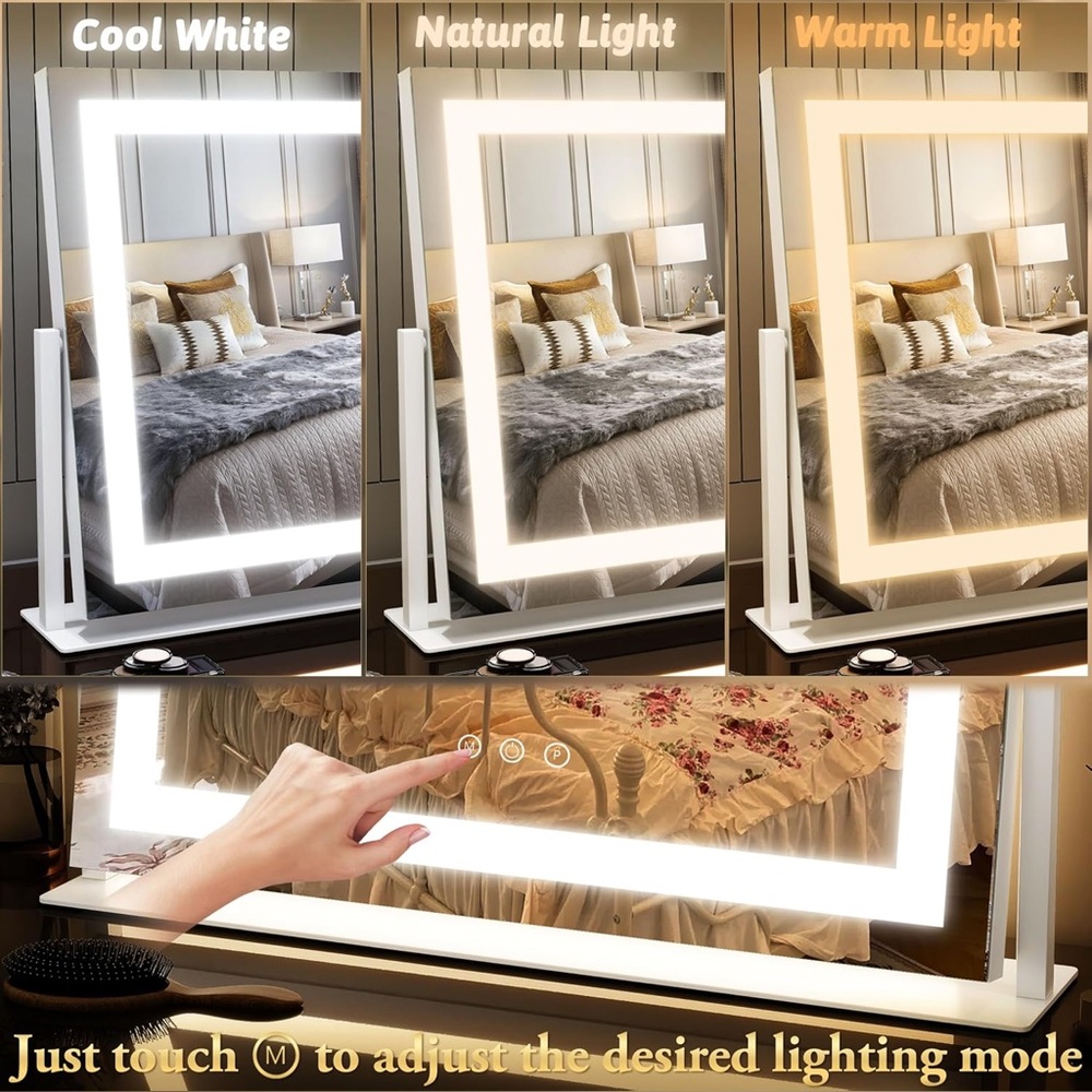 FENNIO LED‎ Vanity Mirror 22x18 White Dimmable 3 Light Modes Makeup New